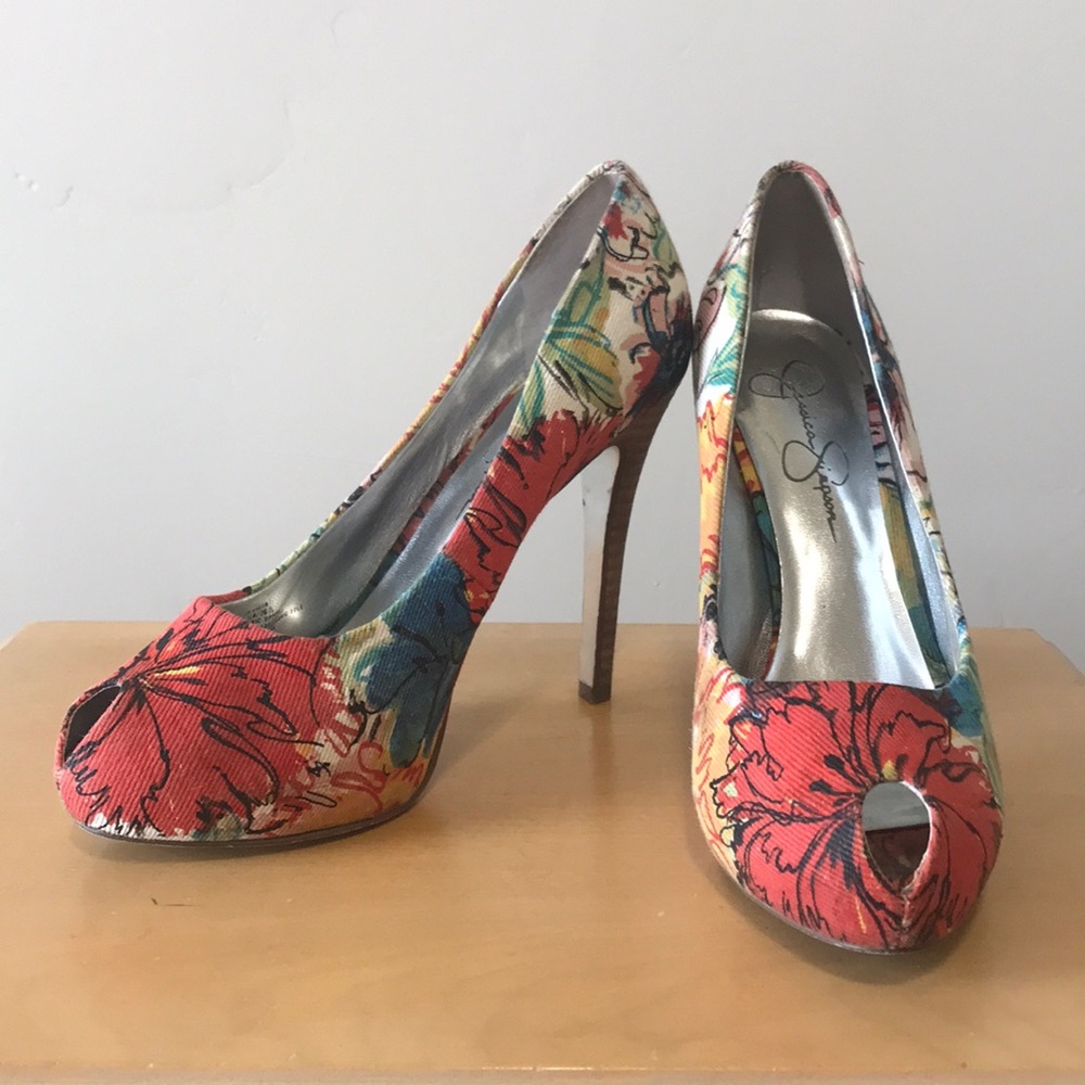 Jessica Simpson floral peep toe heels